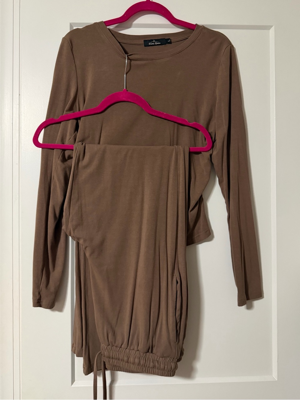 Cozy Brown Trendy Queen Set ( Long sleeve with ruching on sides with pants)